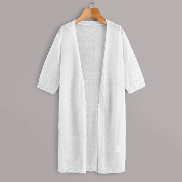 

Open Front Half Sleeve Solid Cardigan, White