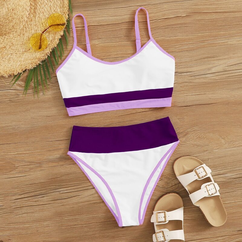 

Colorblock High Waist Bikini Swimsuit, Multicolor