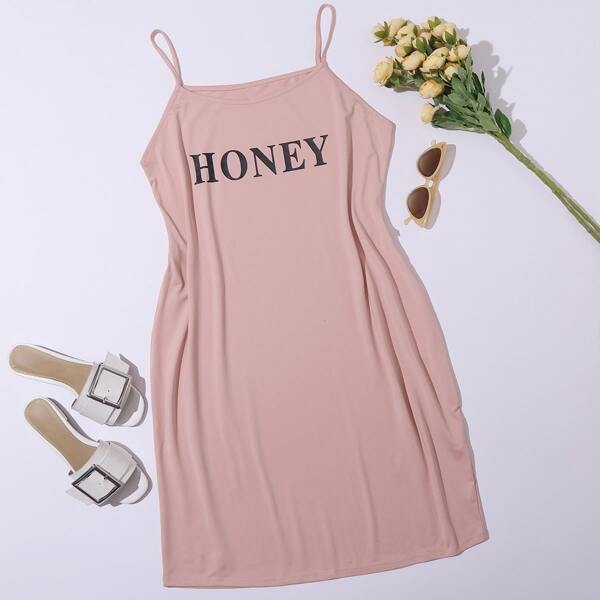 

Plus Letter Graphic Cami Dress, Pink