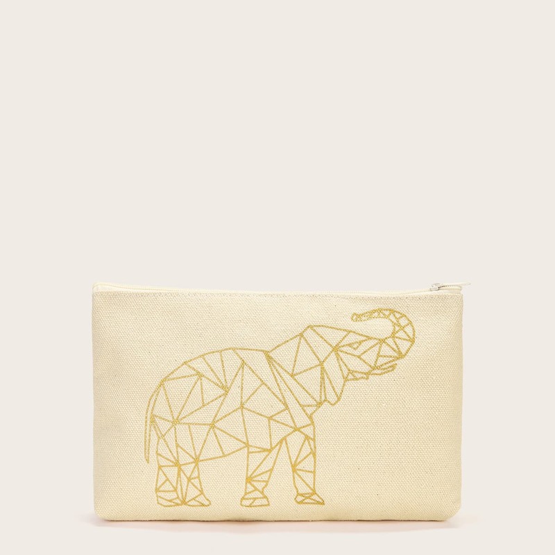 

Animal Pattern Makeup Bag, Beige
