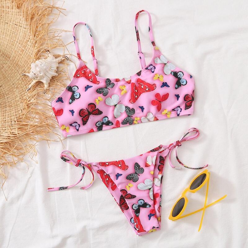 

Butterfly Tie Side Bikini Swimsuit, Pink