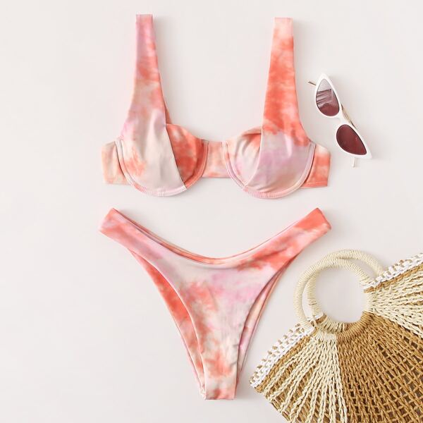 

Tie Dye Underwire High Cut Bikini Swimsuit, Multicolor