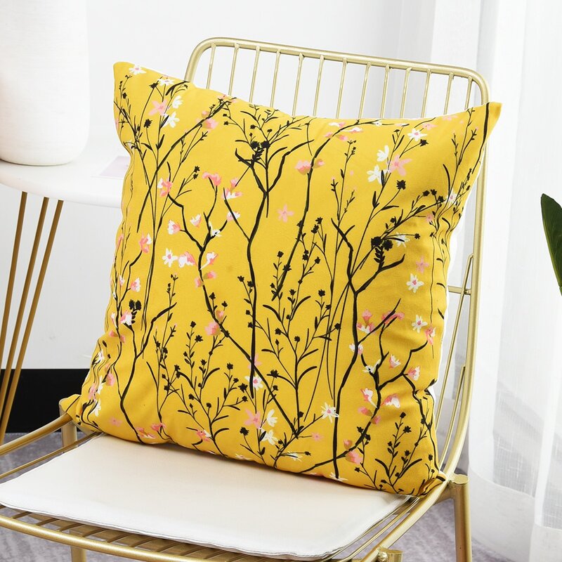 

Branch Print Cushion Cover, Yellow
