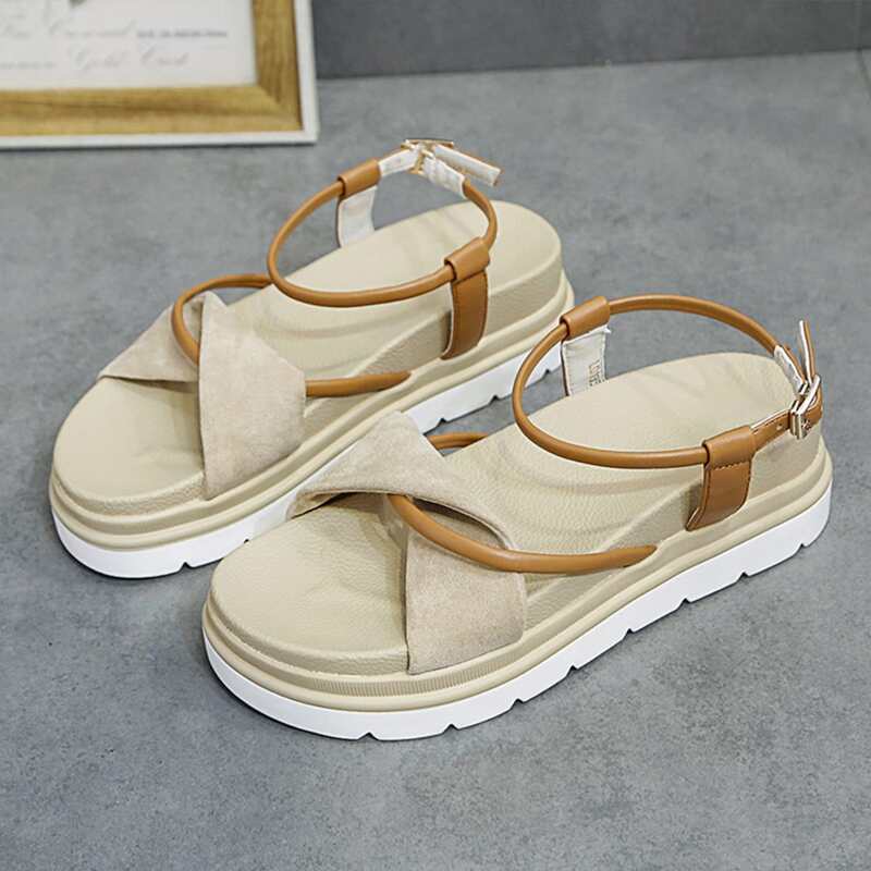 

Twist Strap Midform Sandals, Beige