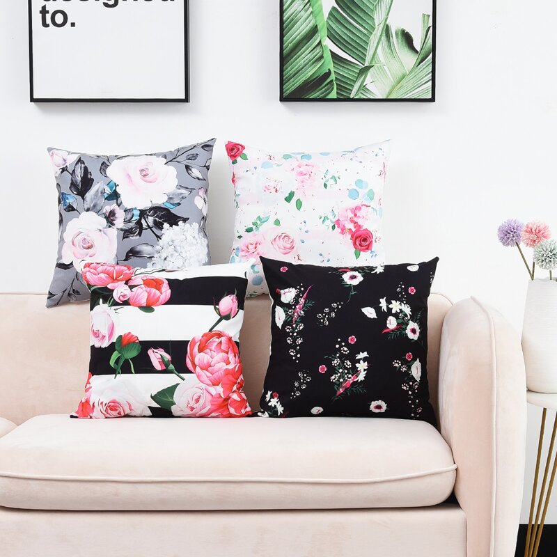 

1pc Floral Print Cushion Cover Without Filler