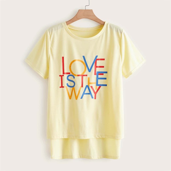 

Plus Slogan Graphic High Low Tee, Pastel yellow