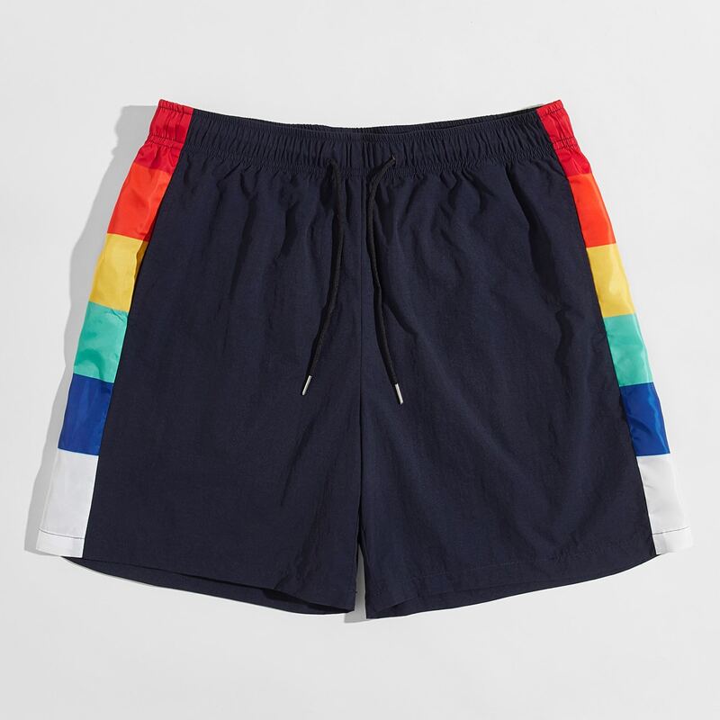 

Guys Contrast Colorblock Sideseam Drawstring Waist Shorts, Black