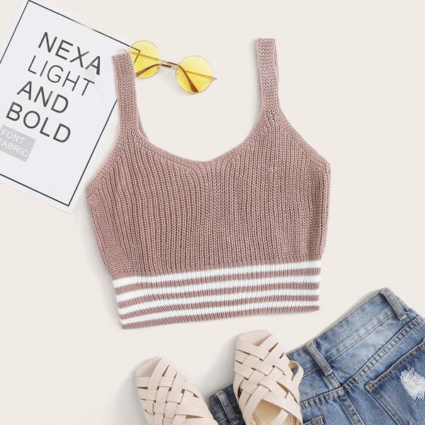 

Striped Crop Knit Top, Pink