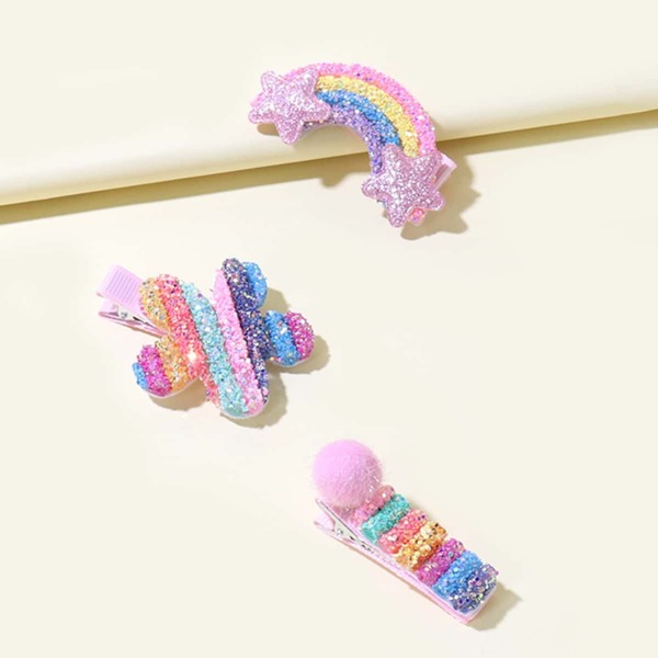 

3pcs Toddler Girls Sequin Decor Hair Clip, Multicolor