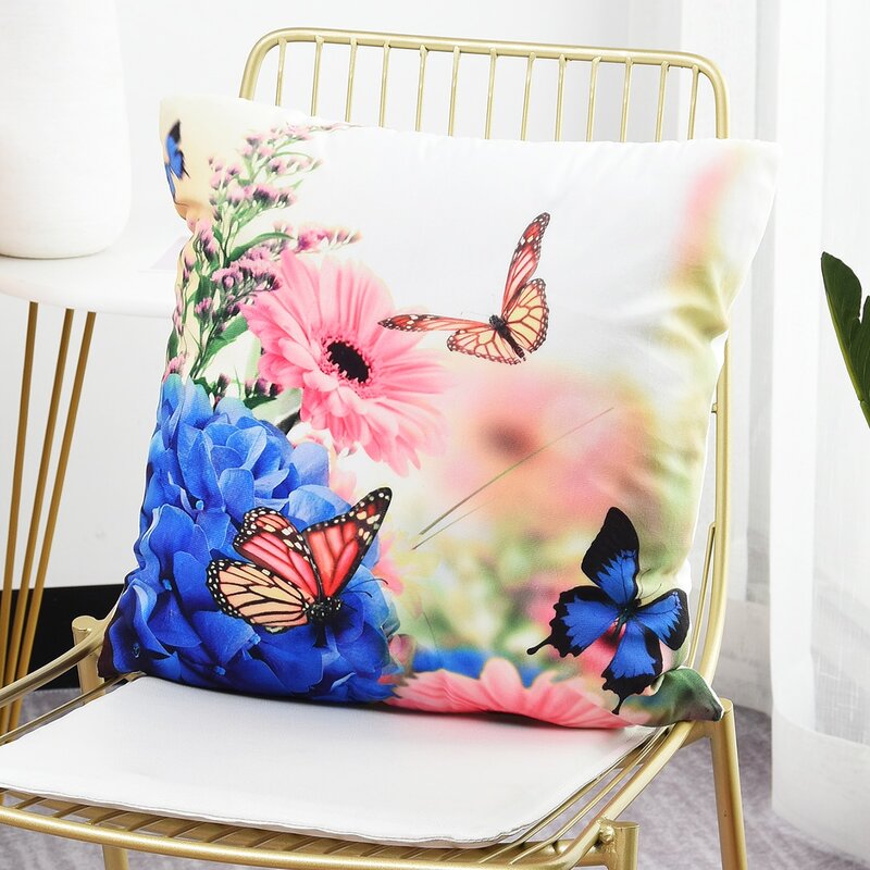 

Floral & Butterfly Print Cushion Cover, Multicolor
