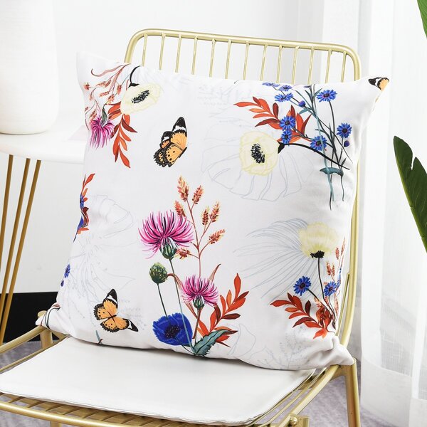 

Floral & Butterfly Print Cushion Cover, Multicolor