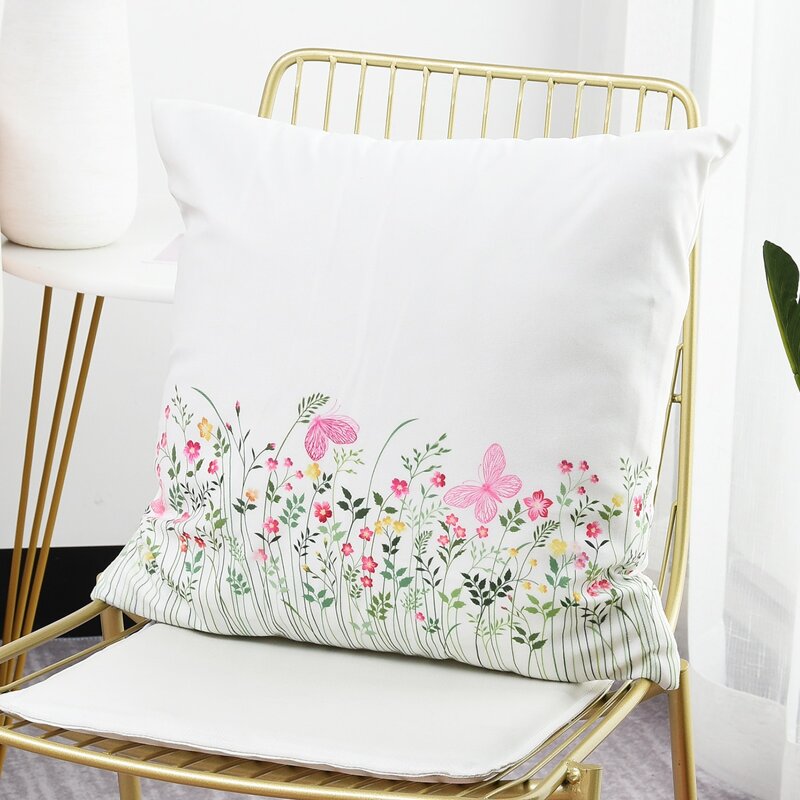 

Floral & Butterfly Print Cushion Cover, White