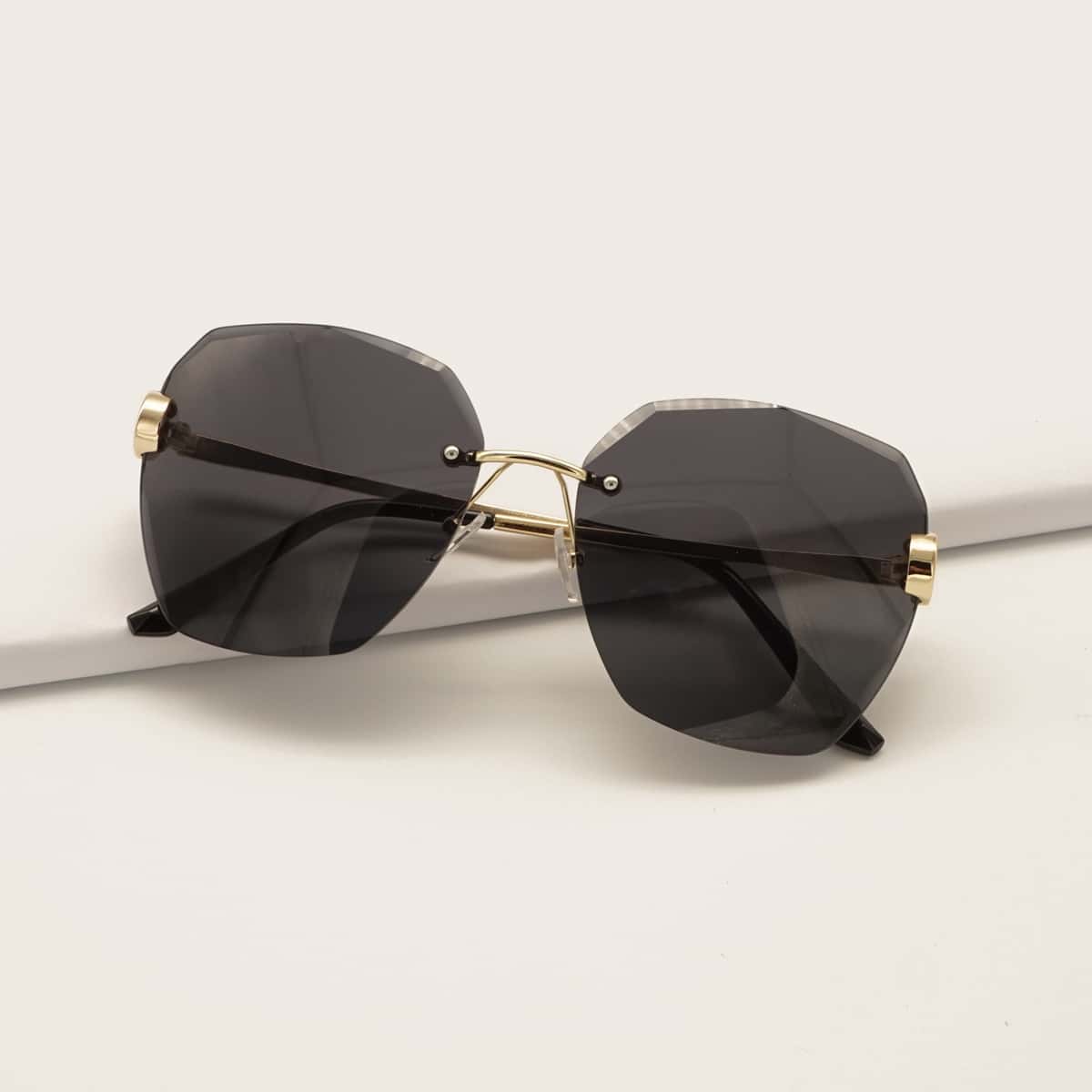 

Trimmed Rimless Sunglasses, Black