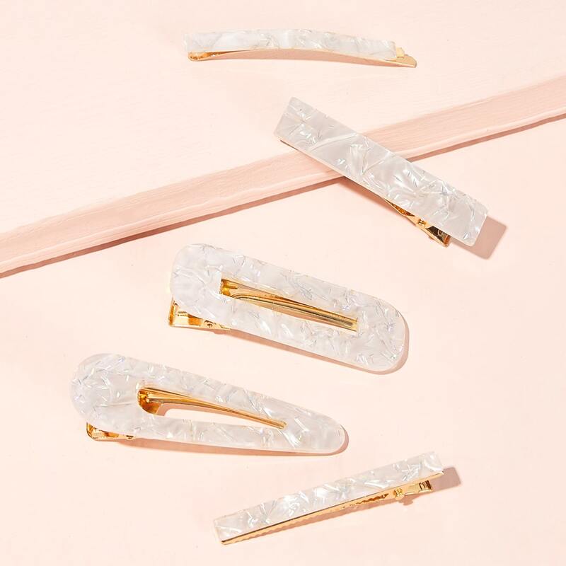 5pcs Acrylic Hair Clip, White
