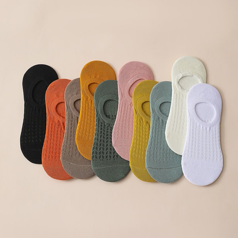 

10pairs Solid Invisible Socks, Multicolor