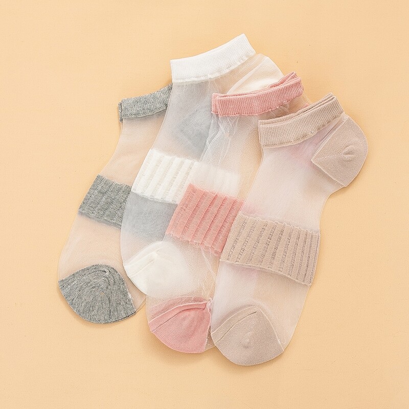 

4pairs Ribbed Mesh Socks, Multicolor