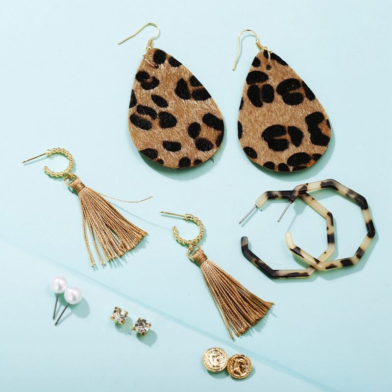 

6pairs Geometric Earrings, Multicolor