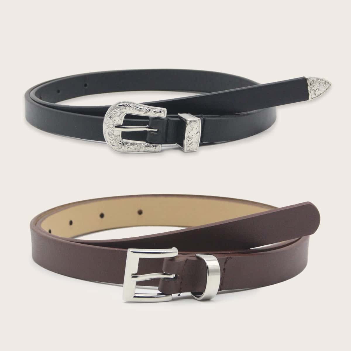 

2pcs Metal Buckle Belt, Multicolor