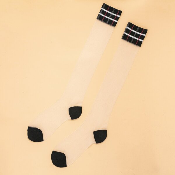 

Plaid Pattern Mesh Socks, Black and white