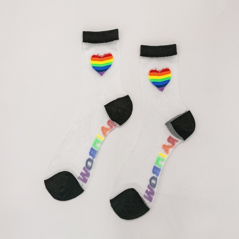 

Heart Pattern Mesh Socks, Multicolor