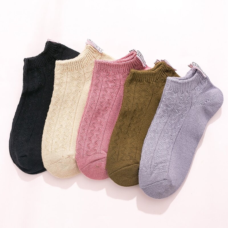 

5pairs Solid Ribbed Socks, Multicolor