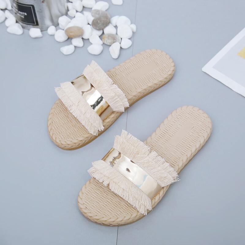 

Metallic Fringe Trim Sliders, Beige