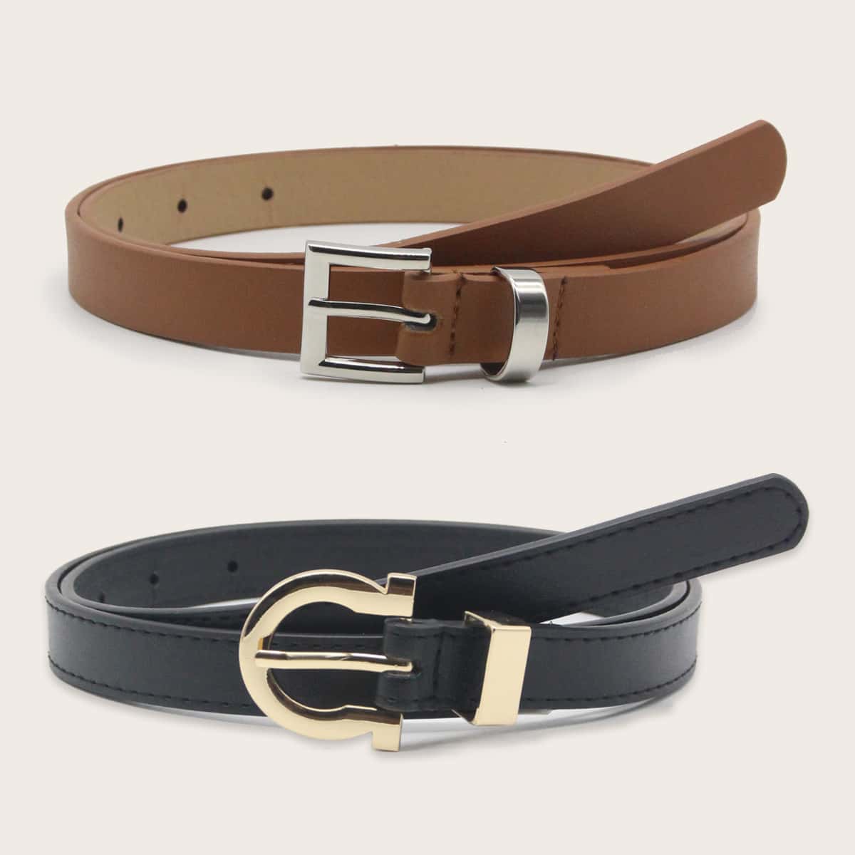 

2pcs Metal Buckle Belt, Multicolor