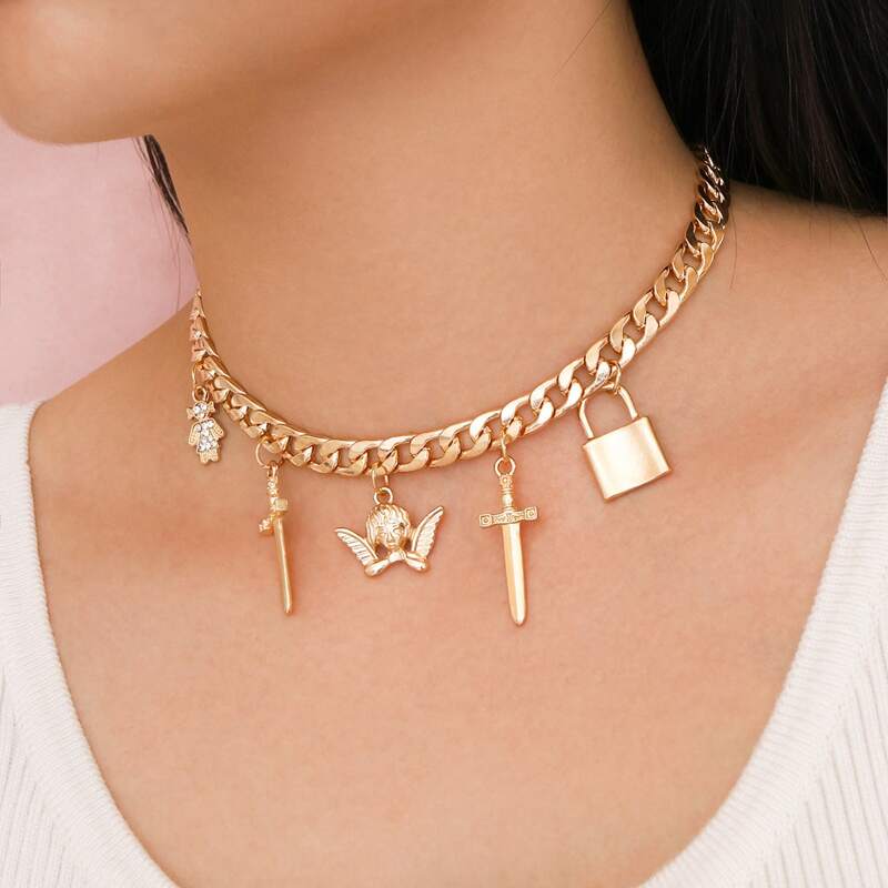 Angel Charm Necklace, Gold
