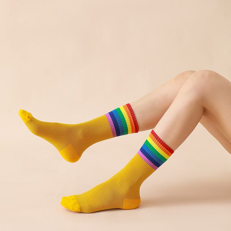 

Rainbow Stripe Pattern Socks, Yellow