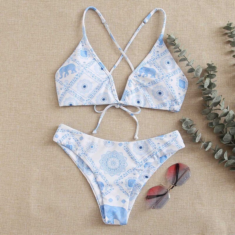 

Tribal V Wired Crisscross Bikini Swimsuit, Multicolor