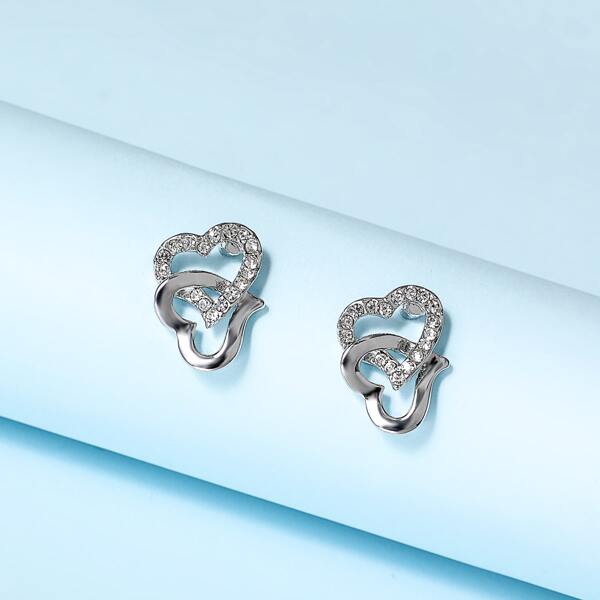 

Double Heart Shaped Stud Earrings, Silver