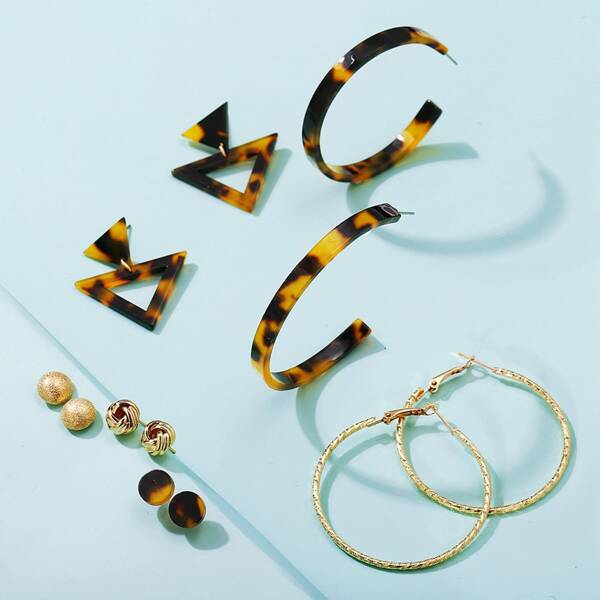 

6pairs Geometric Earrings, Multicolor