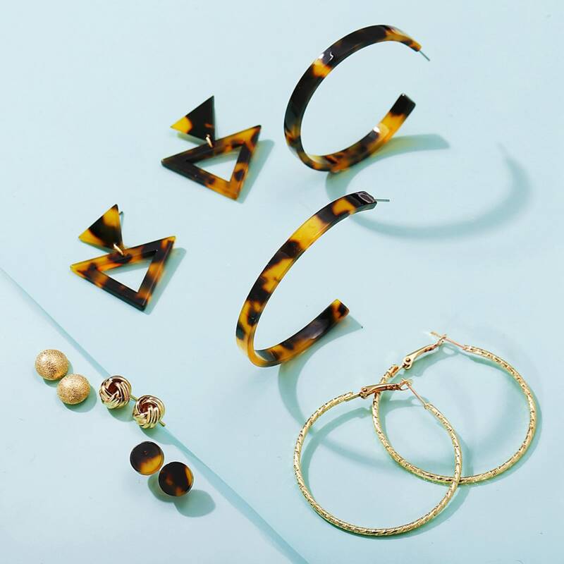 

6pairs Geometric Earrings, Multicolor