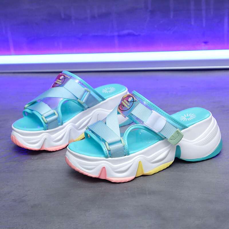 

Clear Buckle Band Chunky Sliders, Multicolor