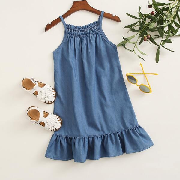 

Toddler Girls Ruffle Hem Cami Denim Dress, Blue