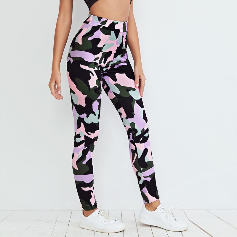 

Elastic Waist Camo Print Leggings, Multicolor