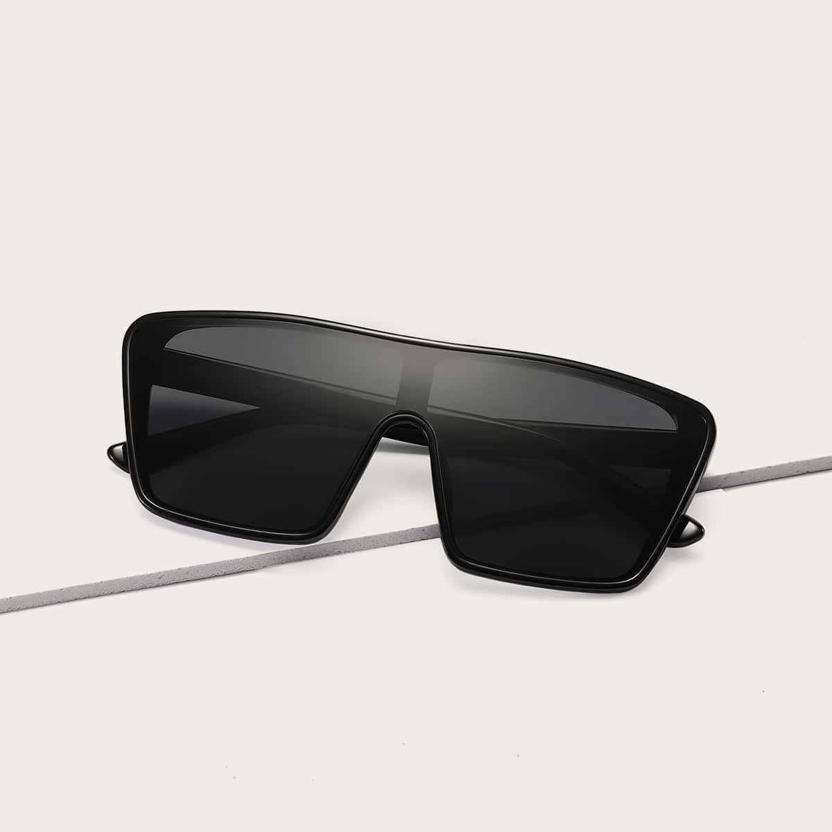 

Flat Top Shield Sunglasses, Black