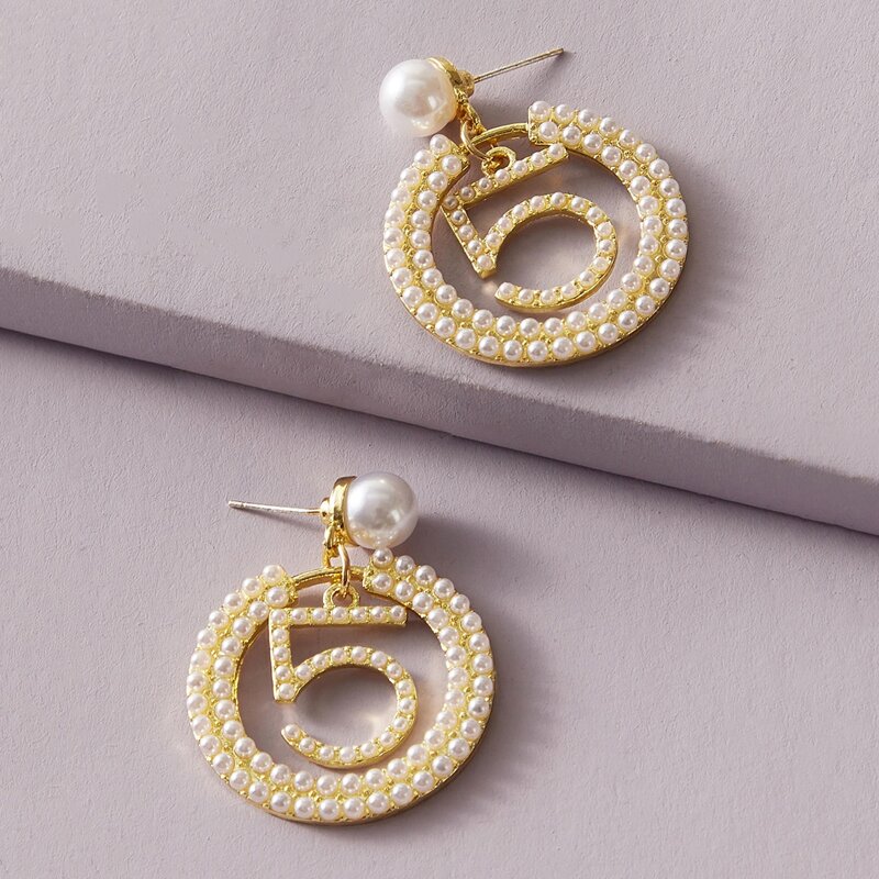 

Faux Pearl Geometric Earrings, White