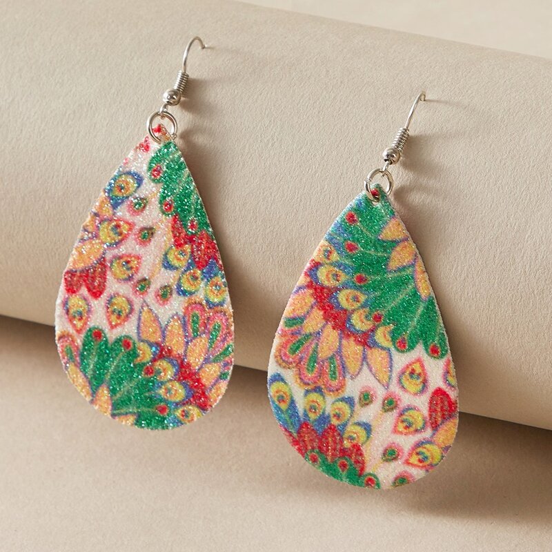 

Glitter Floral Pattern Water Drop Earrings, Multicolor