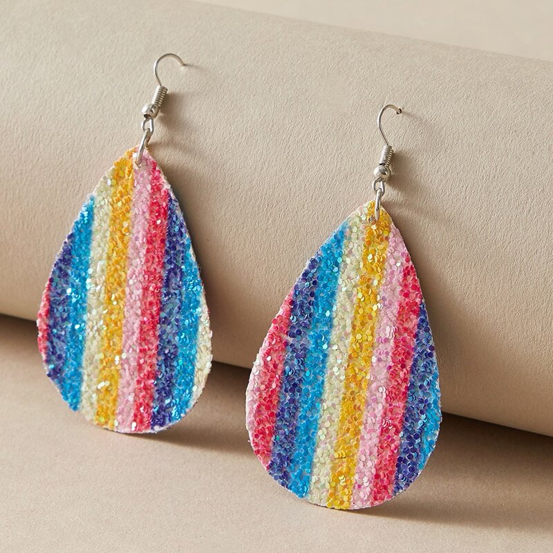 

Rainbow Striped Water Drop Earrings, Multicolor