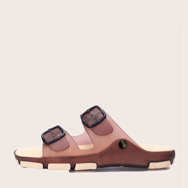 

Men Release Buckle Decor Sliders, Brown