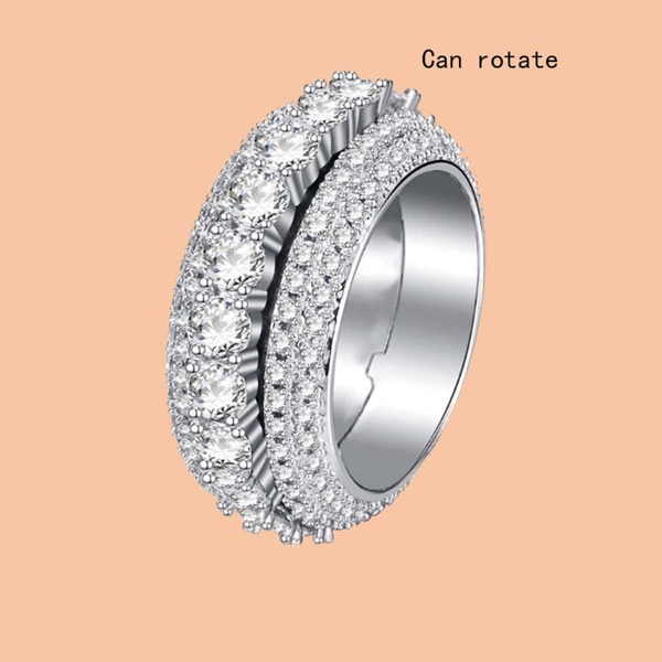 

Rhinestone Engraved Ring, Silver