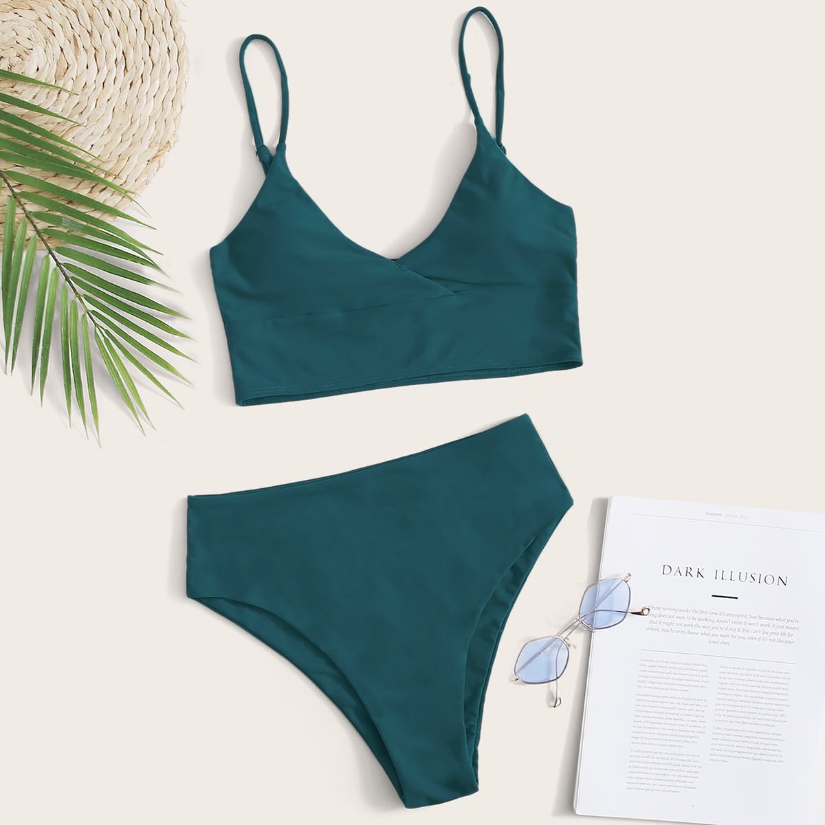 

Adjustable Strap High Waisted Bikini Swimsuit, Green