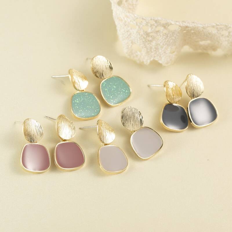 

4pairs Geometric Drop Earrings, Multicolor