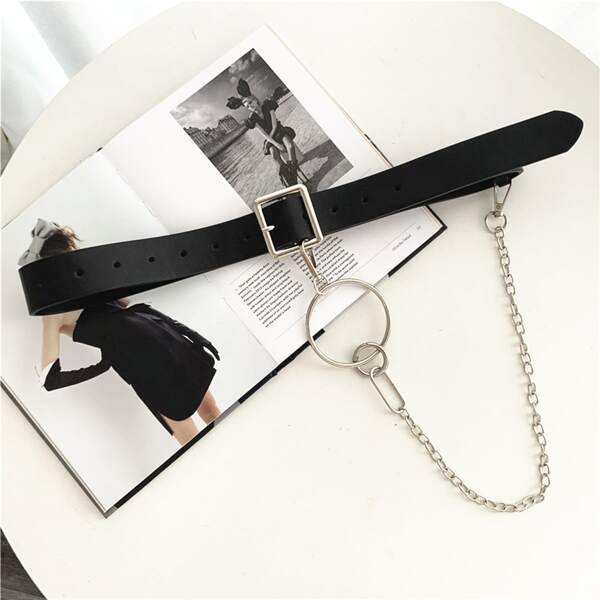 

Мужской ремень из искусственной кожи с цепочкой, Чёрный