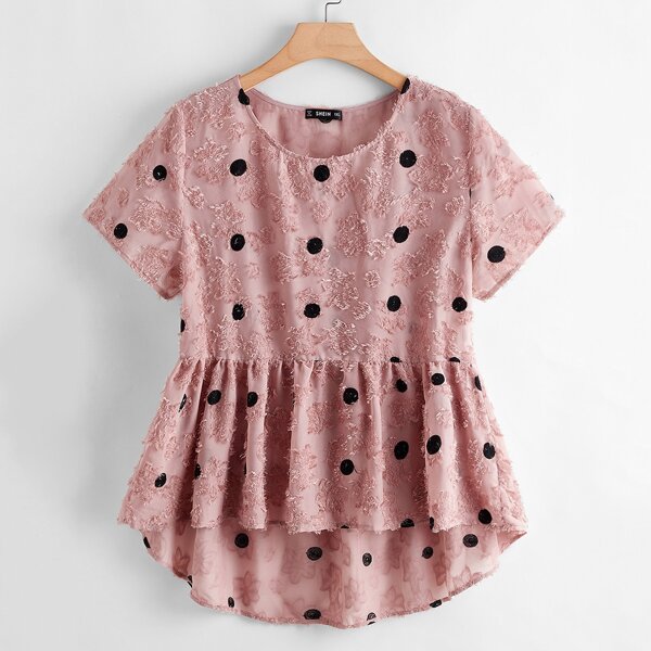 

Plus Polka Dot Fuzzy Peplum Top, Multicolor