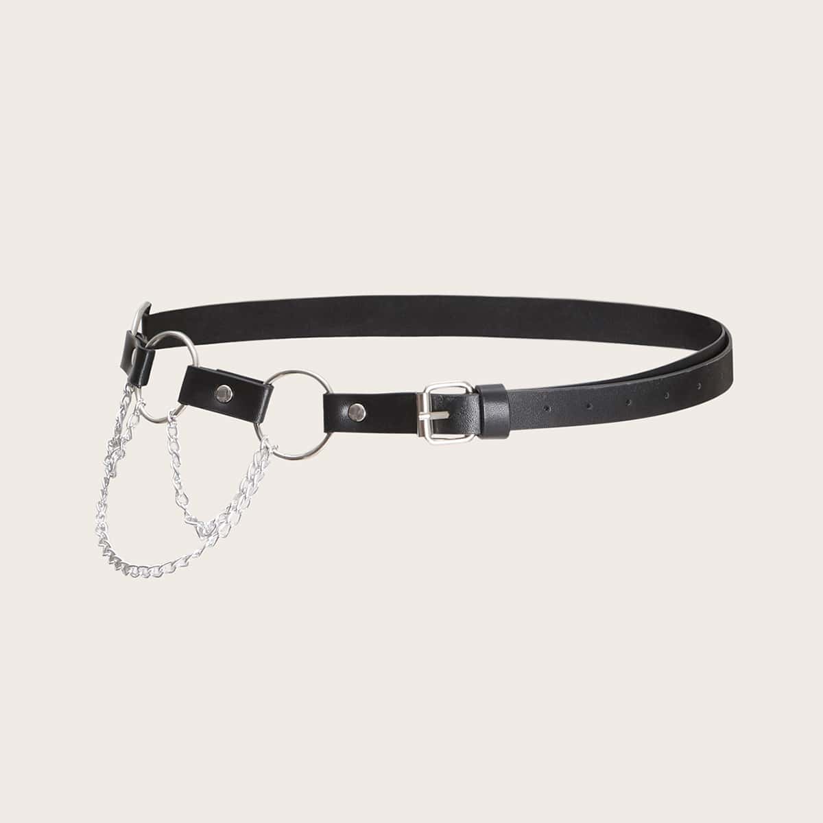 

Ring PU Buckle Belt, Black