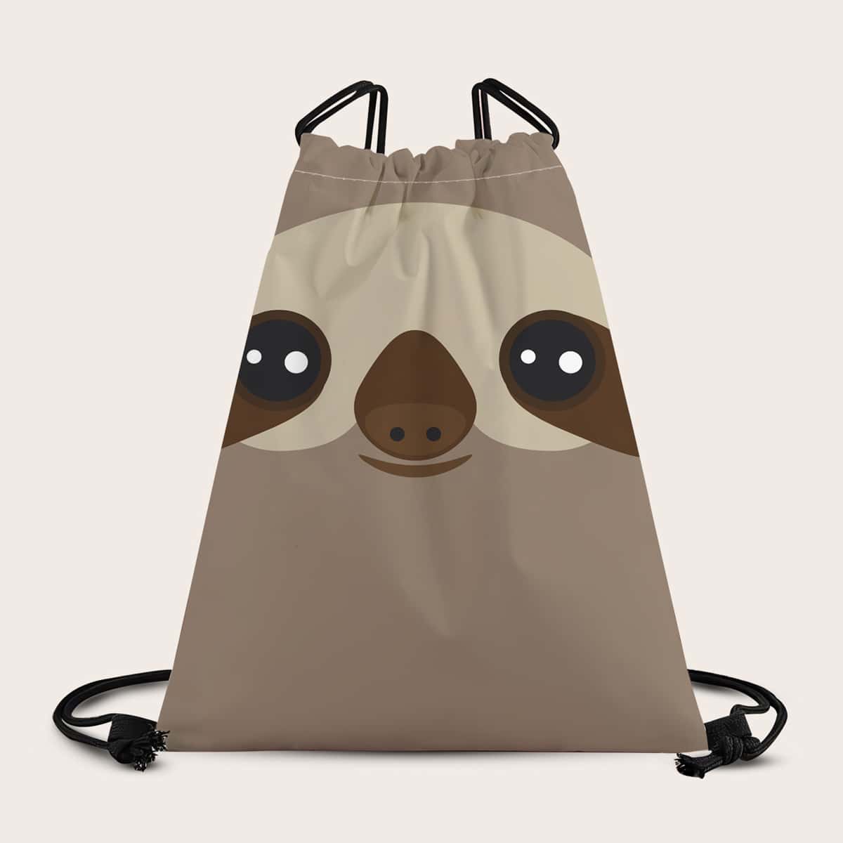 

Cartoon Graphic Drawstring Backpack, Brown