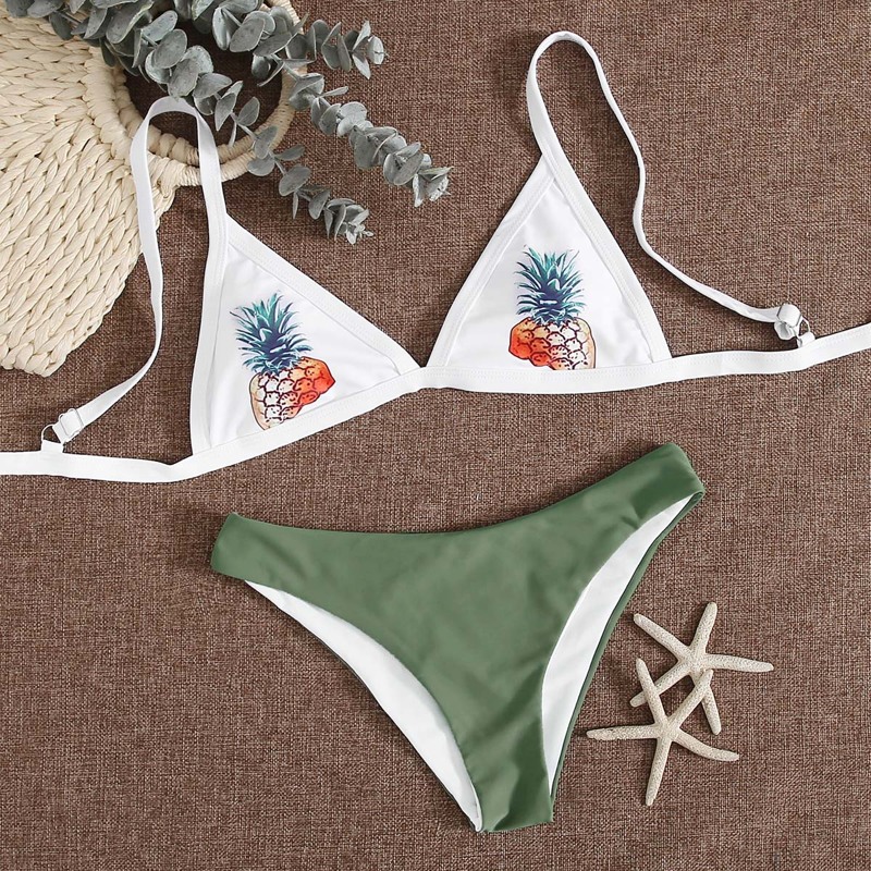 

Pineapple Print Triangle Bikini Swimsuit, Multicolor