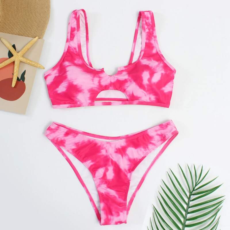 

Tie Dye Cut-out Bikini Swimsuit, Pink